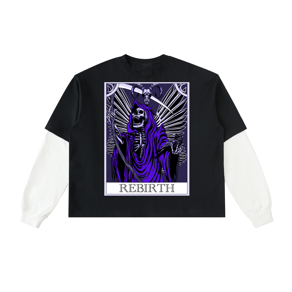 Rebirth Grim Reaper Layered Contrast Sleeve Cotton T-Shirt