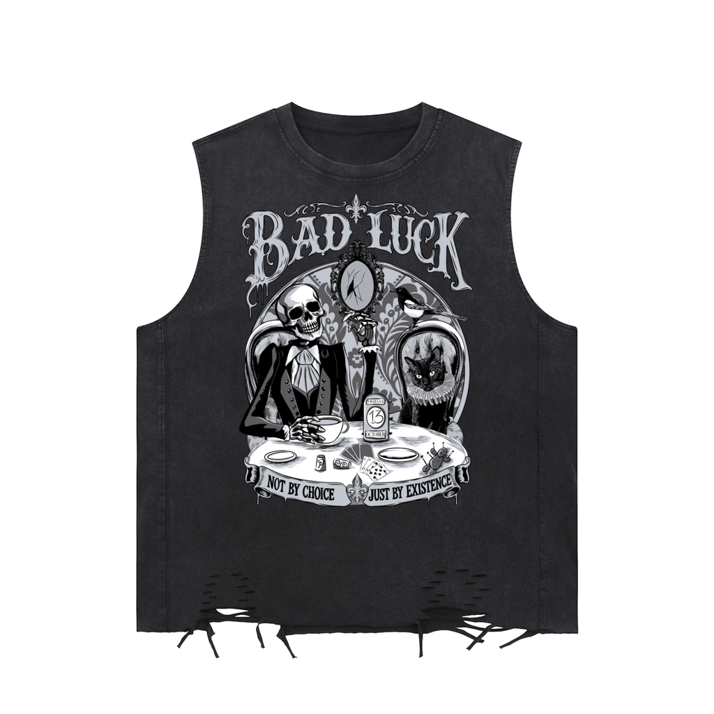 Bad Luck Victorian Steampunk Snow Washed Raw-Hem Tank Top