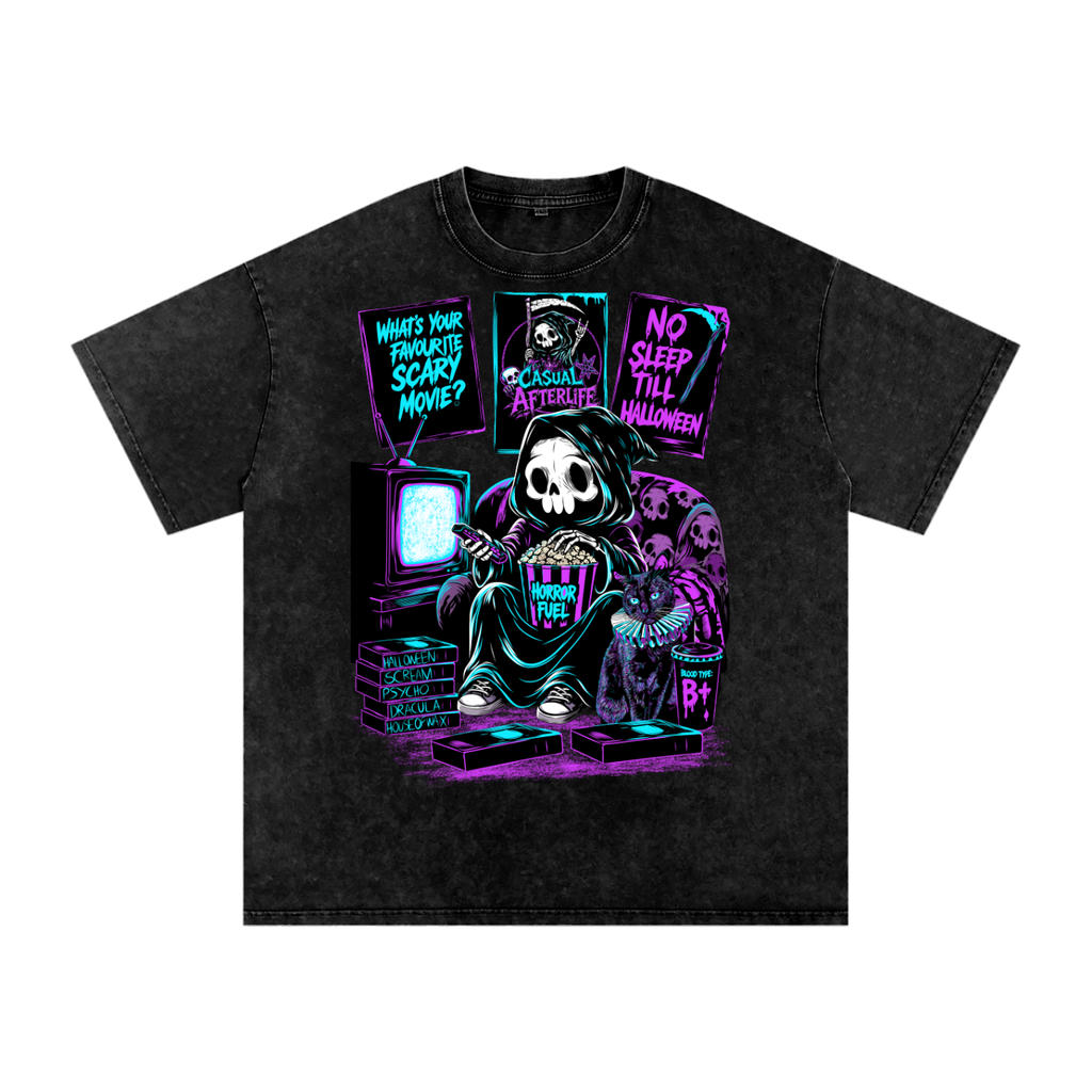 Casual Afterlife Horror Fan Snow Washed Oversized Cotton T-Shirt