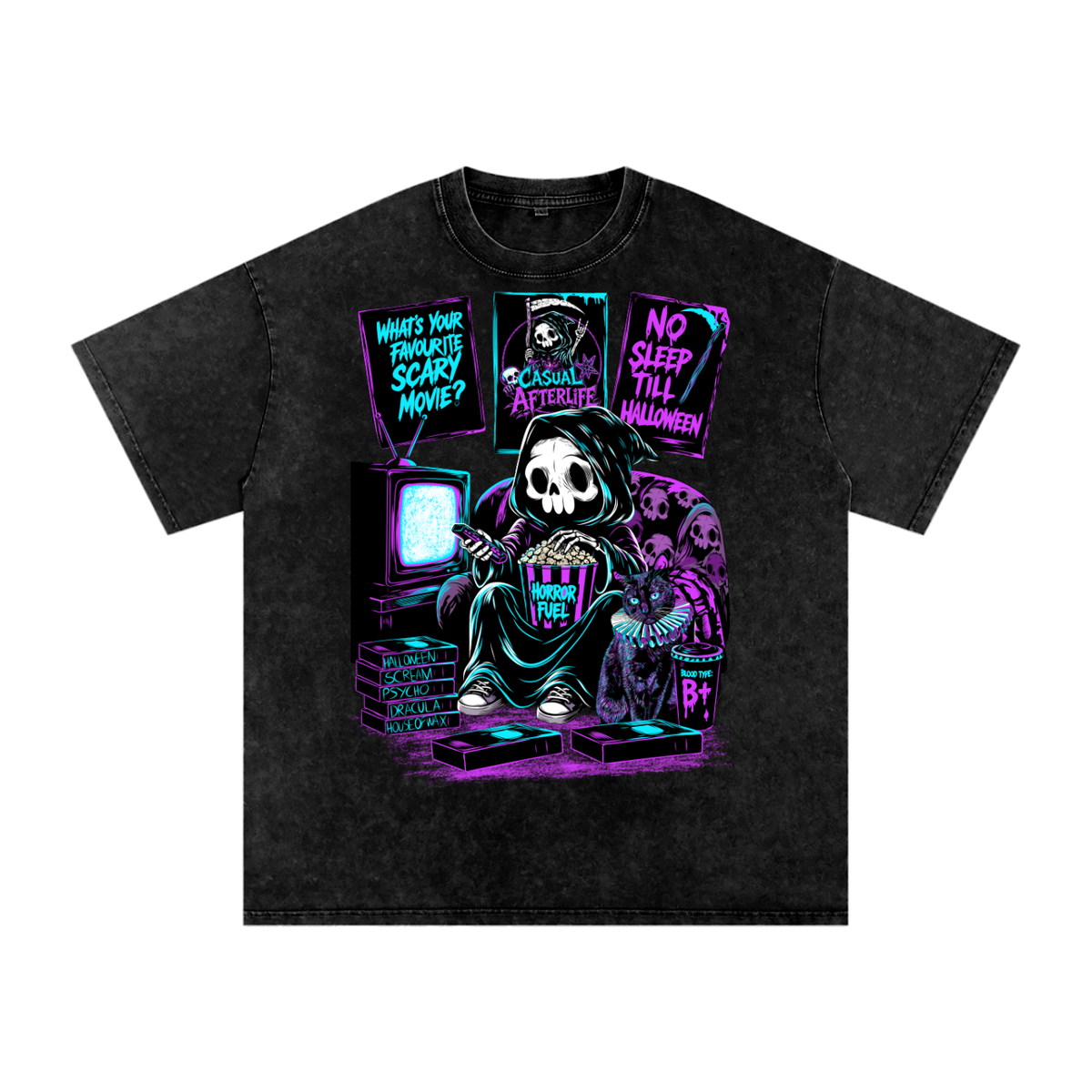 Casual Afterlife Horror Fan Snow Washed Oversized Cotton T-Shirt