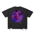 Cosmic Kitty Goth Snow Washed Raw-Hem T-Shirt