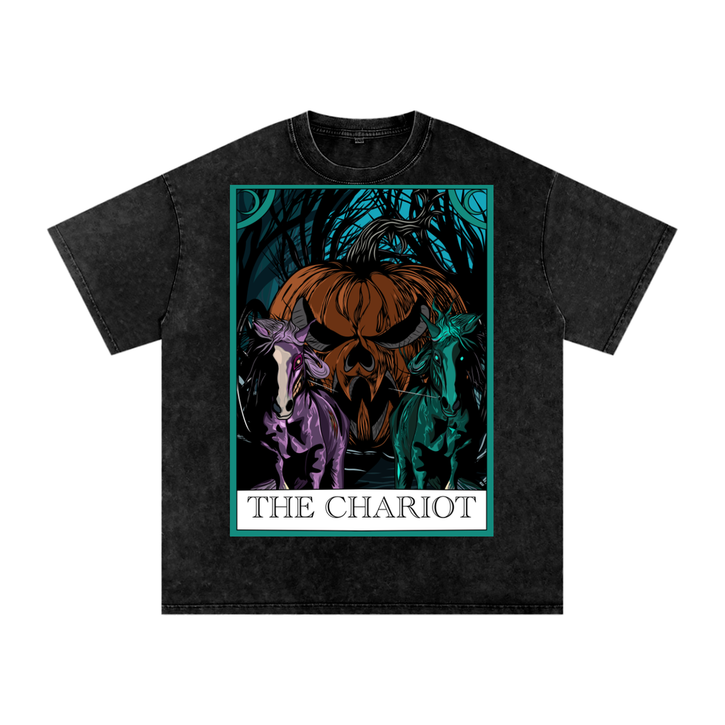 The Chariot Tarot Card Snow Washed Oversized Cotton T-Shirt
