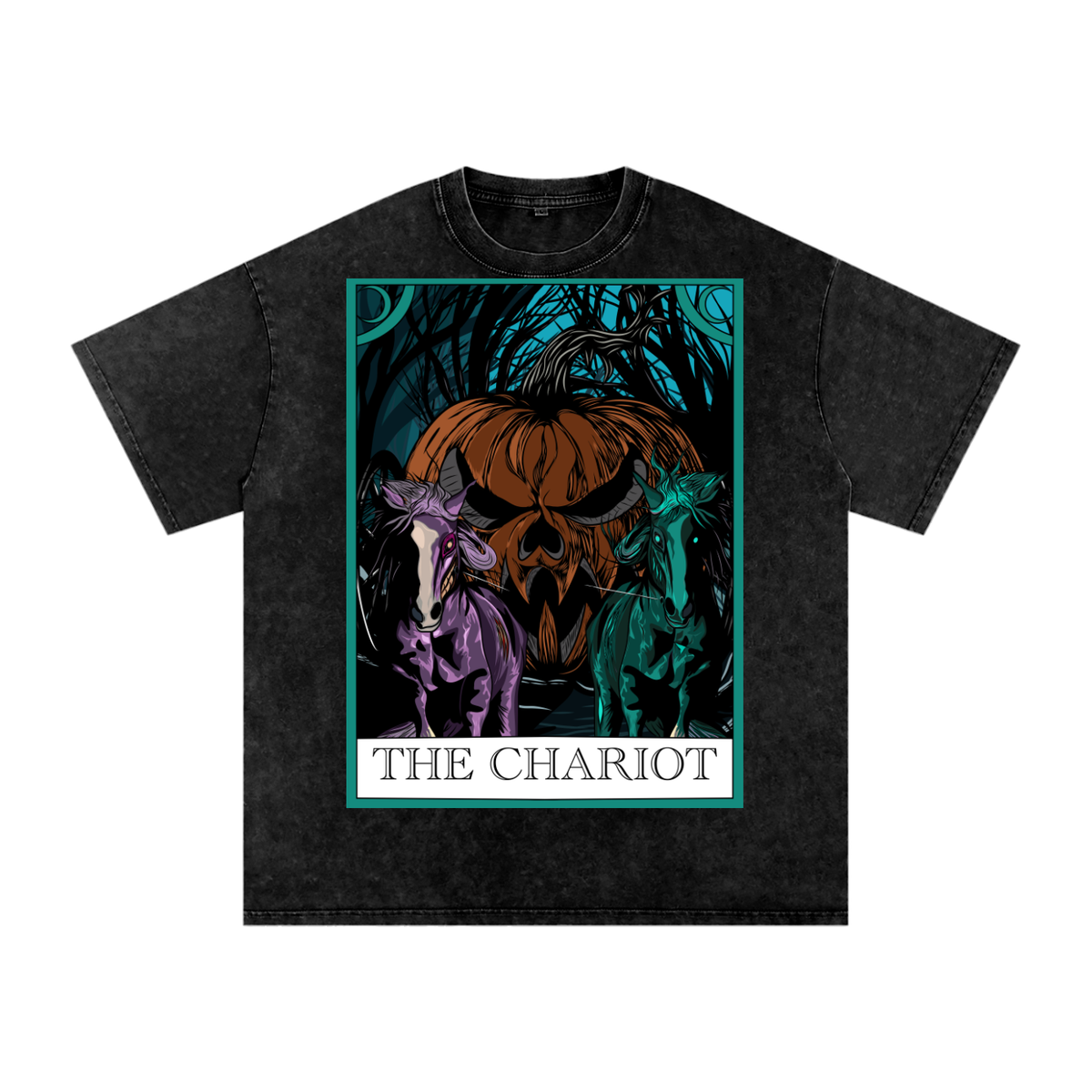 The Chariot Tarot Card Snow Washed Oversized Cotton T-Shirt
