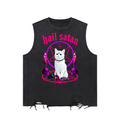 Goth Hail Satan Snow Washed Raw-Hem Tank Top