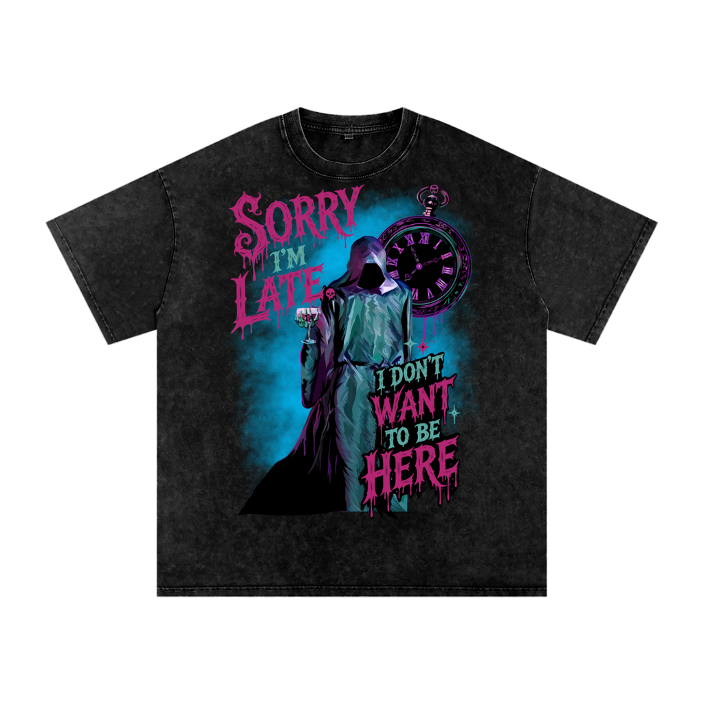 Funny Grim Reaper Snow Washed Oversized Cotton T-Shirt