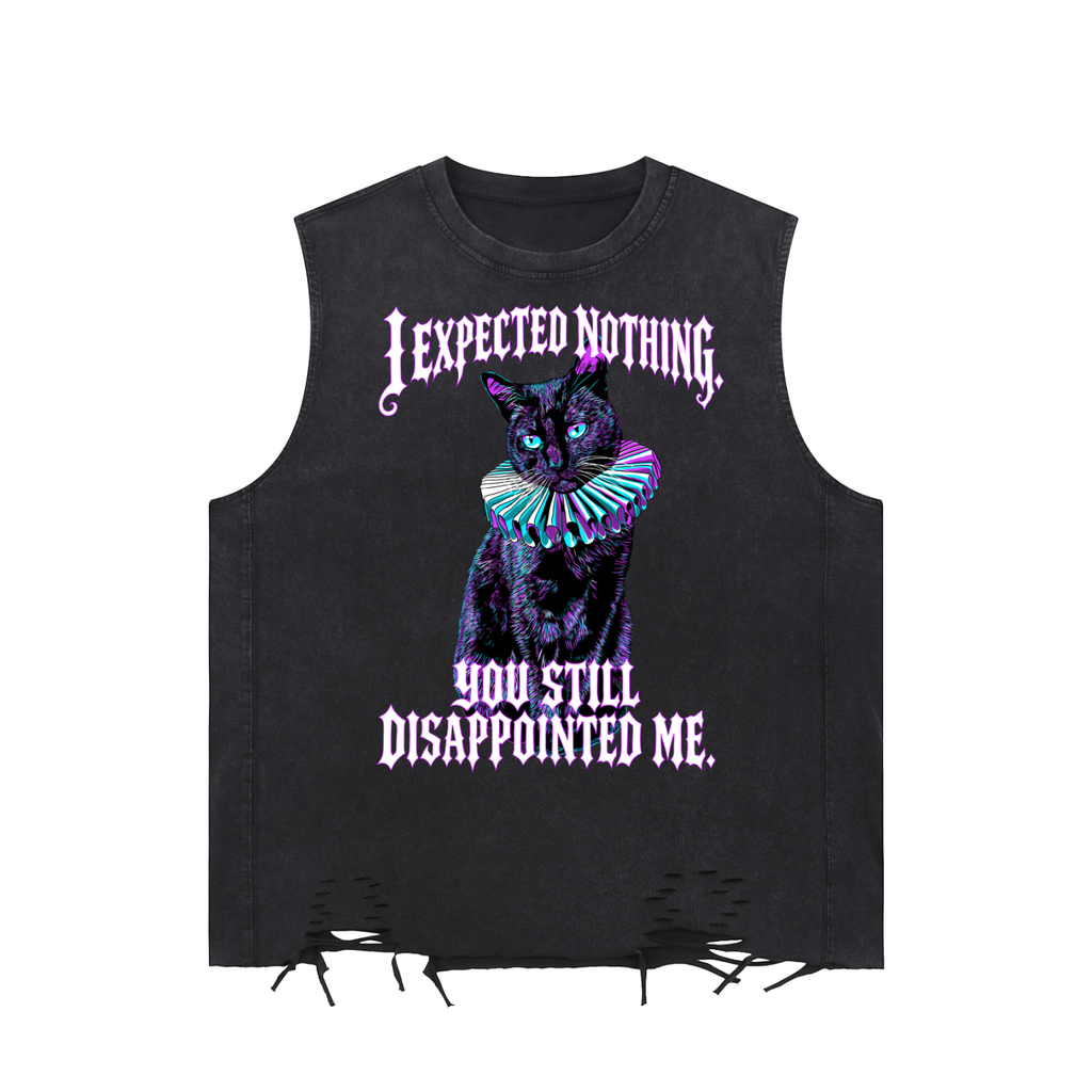 Disappointed Cat Snow Washed Raw-Hem Tank Top