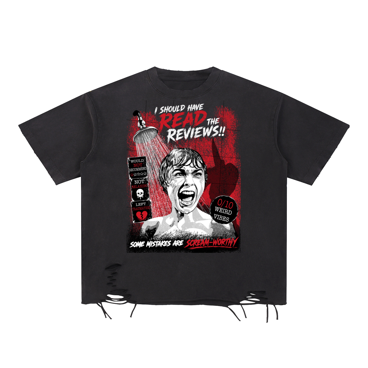 Funny Psycho Snow Washed Raw-Hem T-Shirt