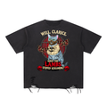 Goth Cat Horror Fan Snow Washed Raw-Hem T-Shirt