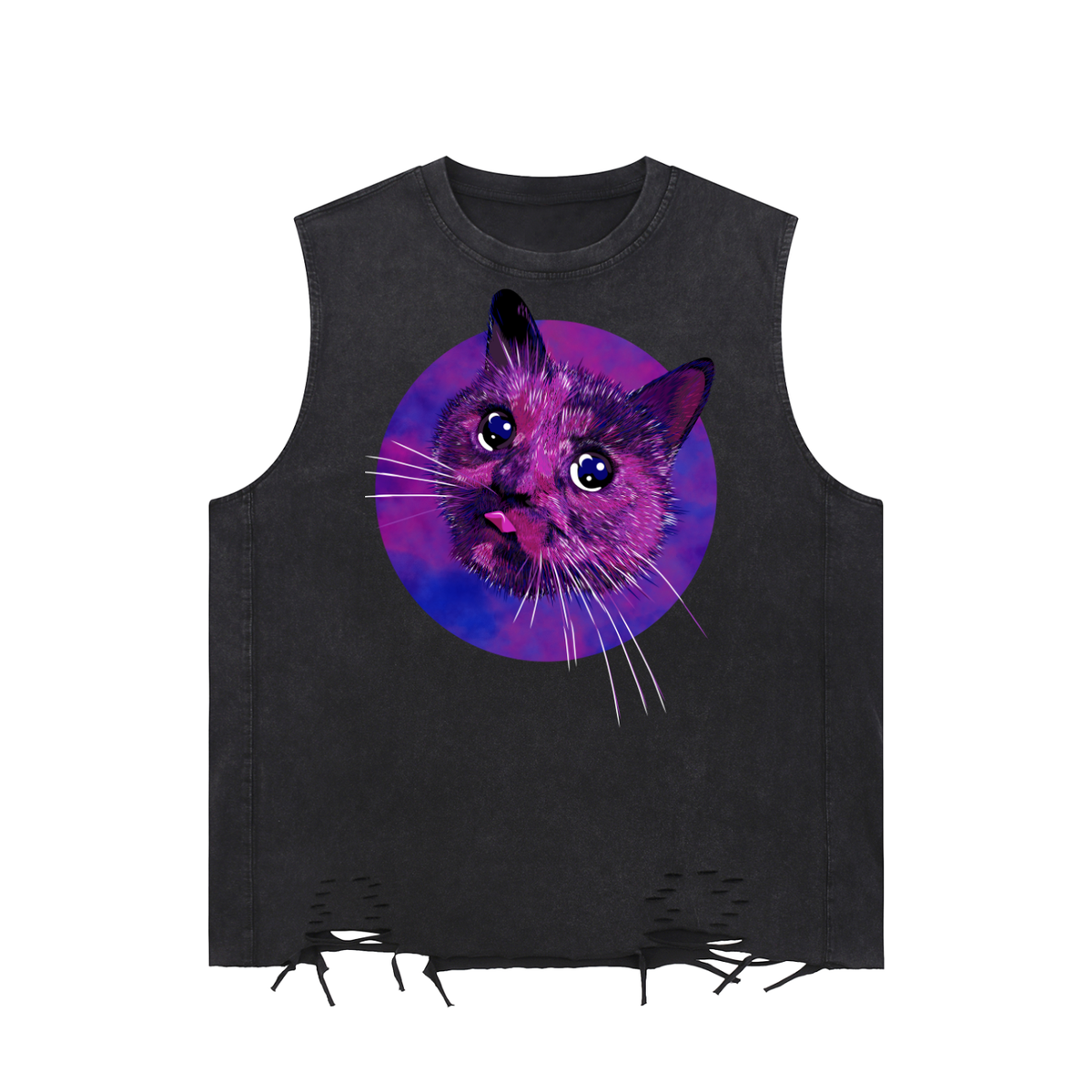 Cosmic Kitty Goth Snow Washed Raw-Hem Tank Top