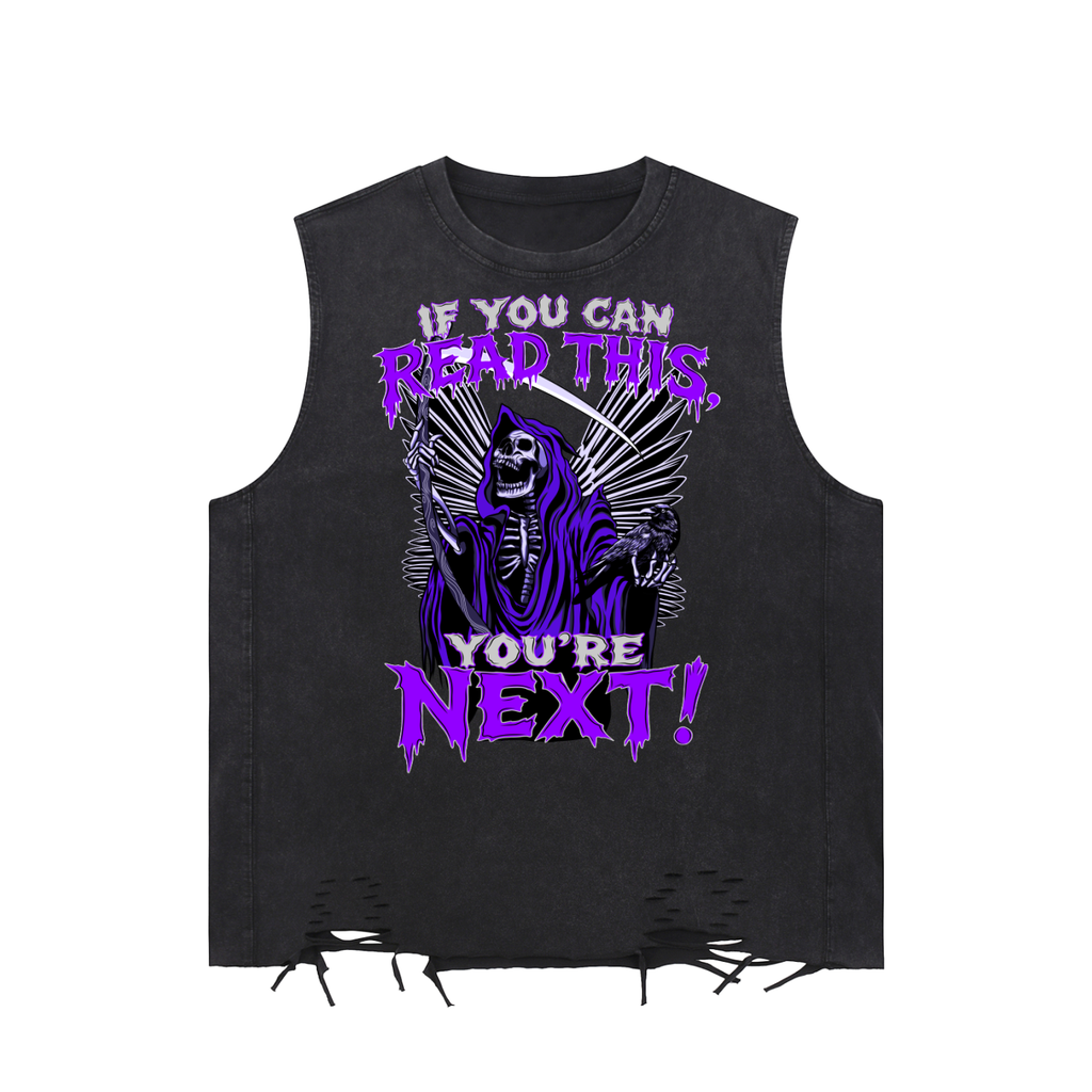 Funny Goth Grim Reaper Snow Washed Raw-Hem Tank Top