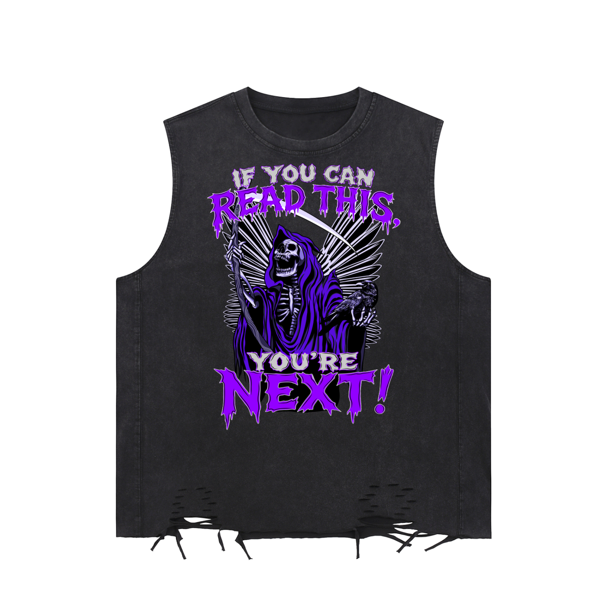 Funny Goth Grim Reaper Snow Washed Raw-Hem Tank Top