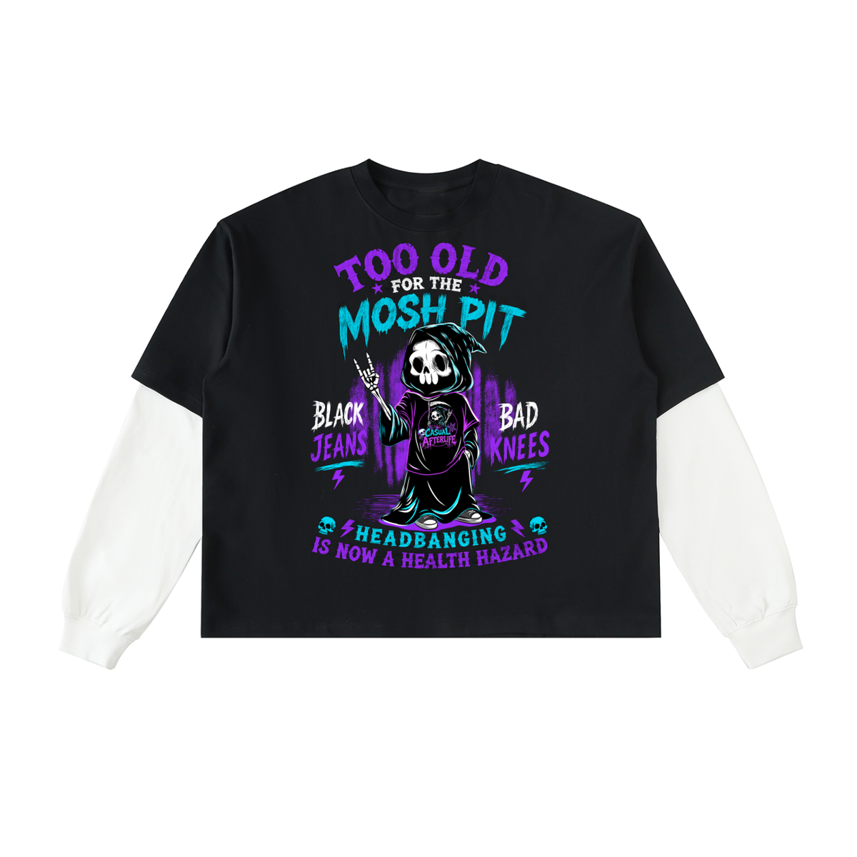 Casual Afterlife Mosher Layered Contrast Sleeve Cotton T-Shirt