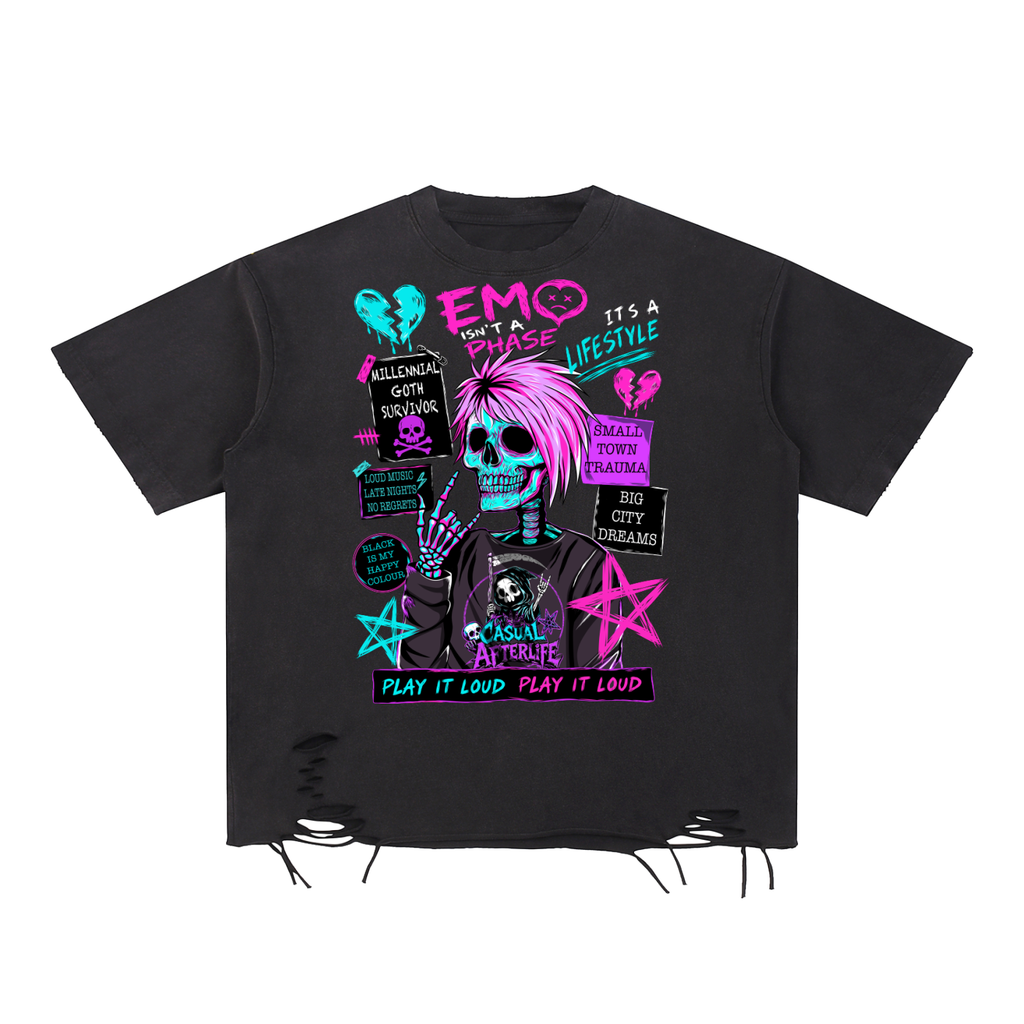 Emo Isn’t a Phase Snow Washed Raw-Hem T-Shirt