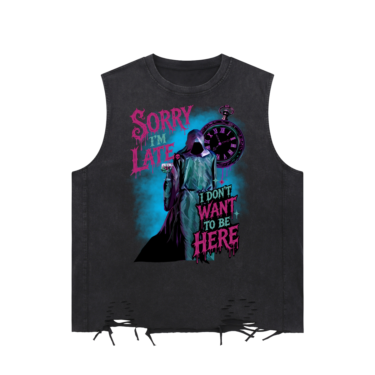 Funny Grim Reaper Snow Washed Raw-Hem Tank Top