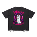 Goth Hail Satan Funny Cat Snow Washed Raw-Hem T-Shirt