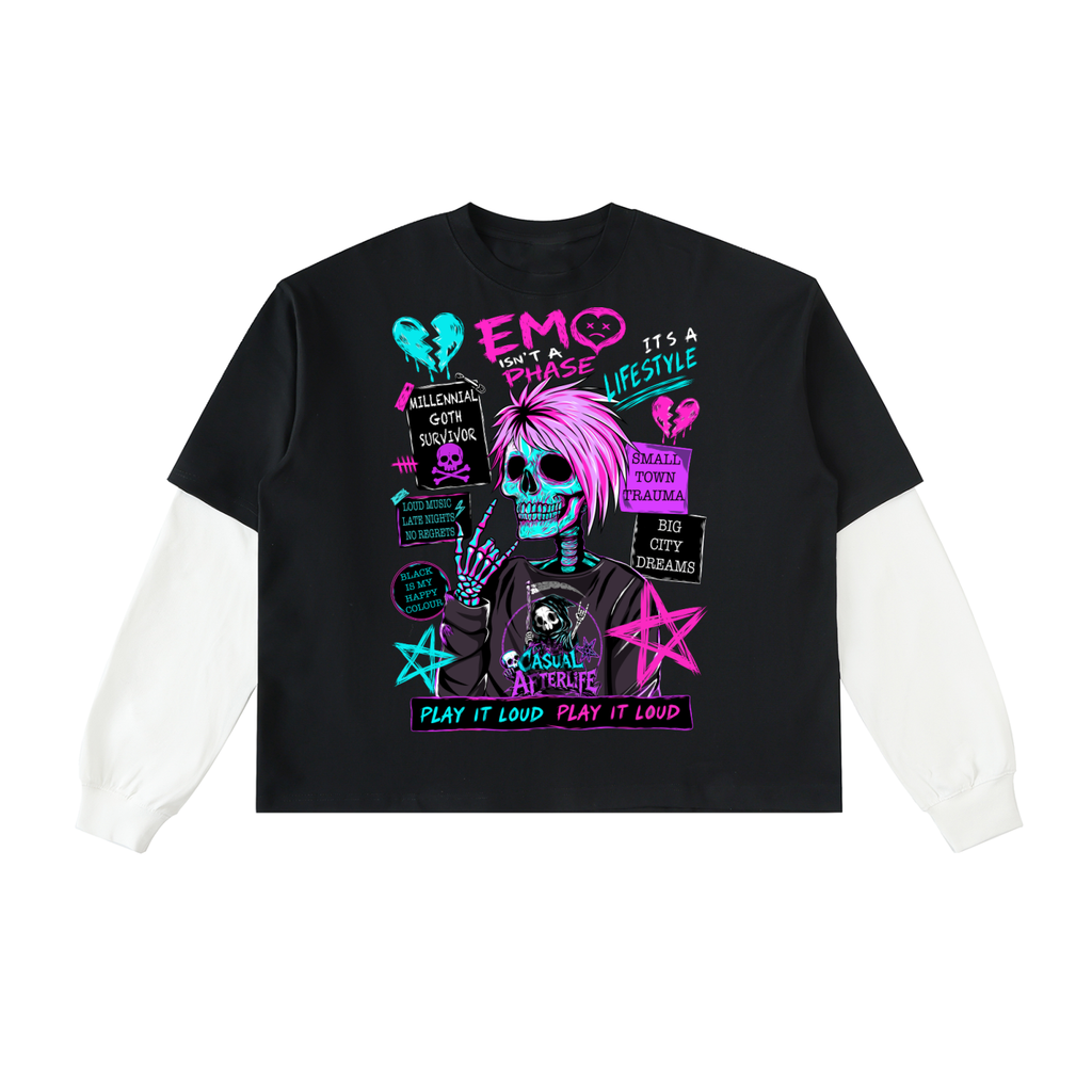 Emo Isn’t a Phase Layered Contrast Sleeve Cotton T-Shirt