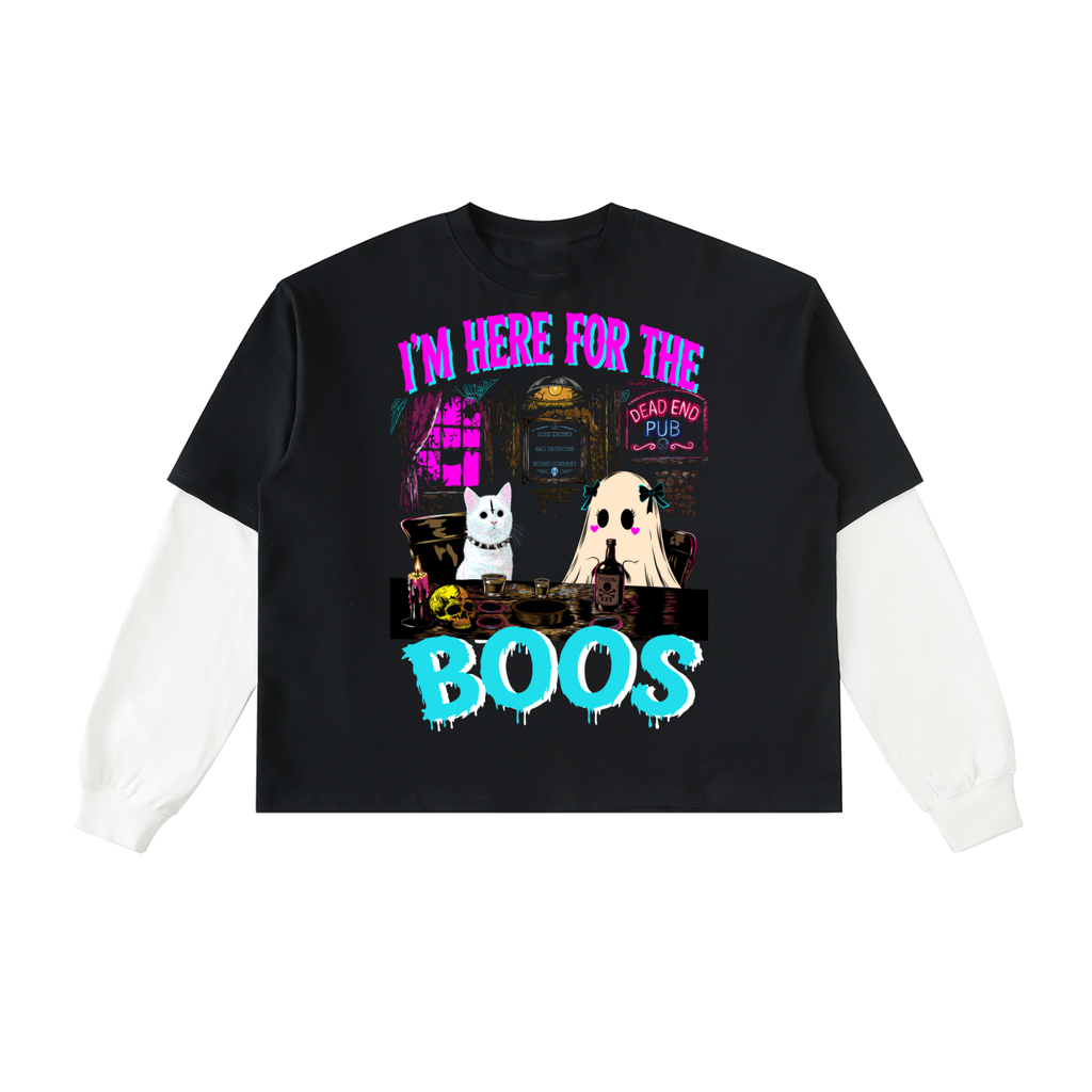 Irish Pub Ghost Layered Contrast Sleeve Cotton T-Shirt
