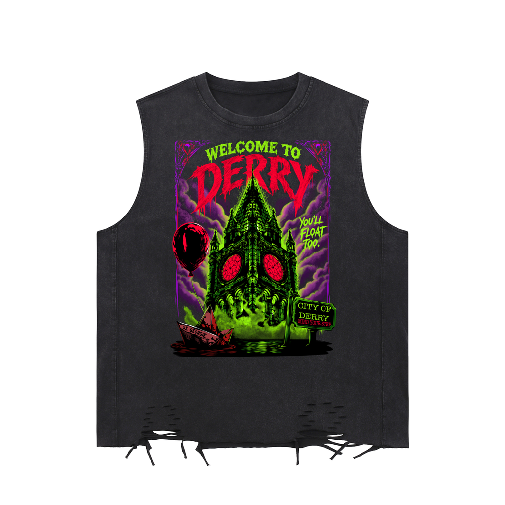 Welcome To Derry Snow Washed Raw-Hem Tank Top