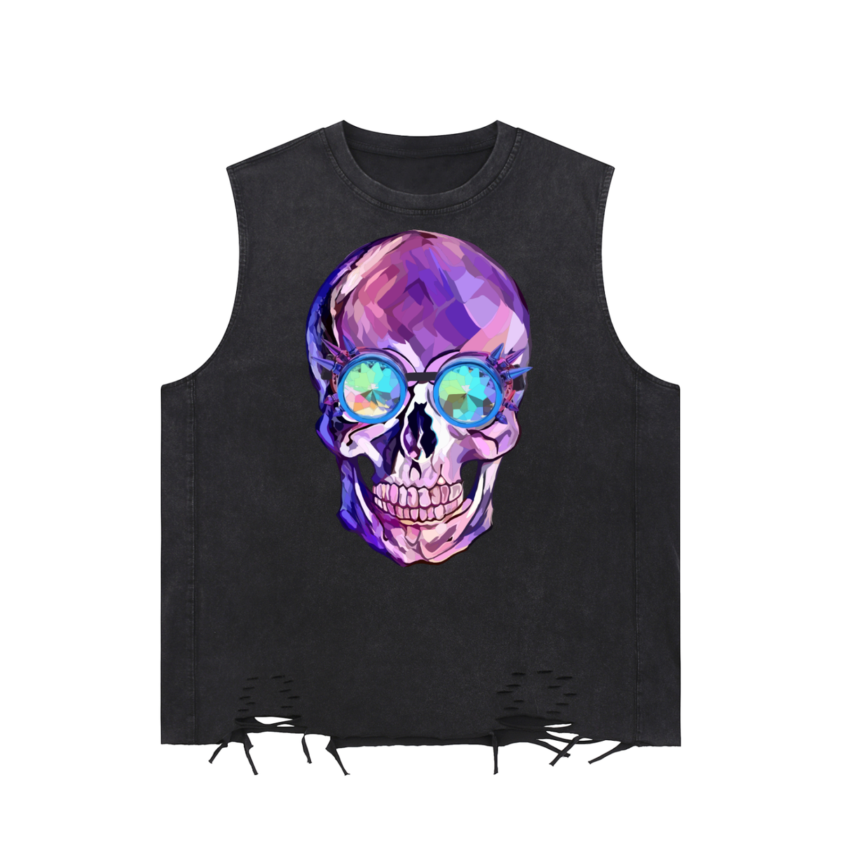 Steampunk Skull Snow Washed Raw-Hem Tank Top