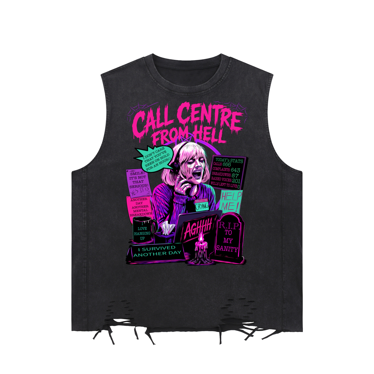 Call Centre Scream Snow Washed Raw-Hem Tank Top