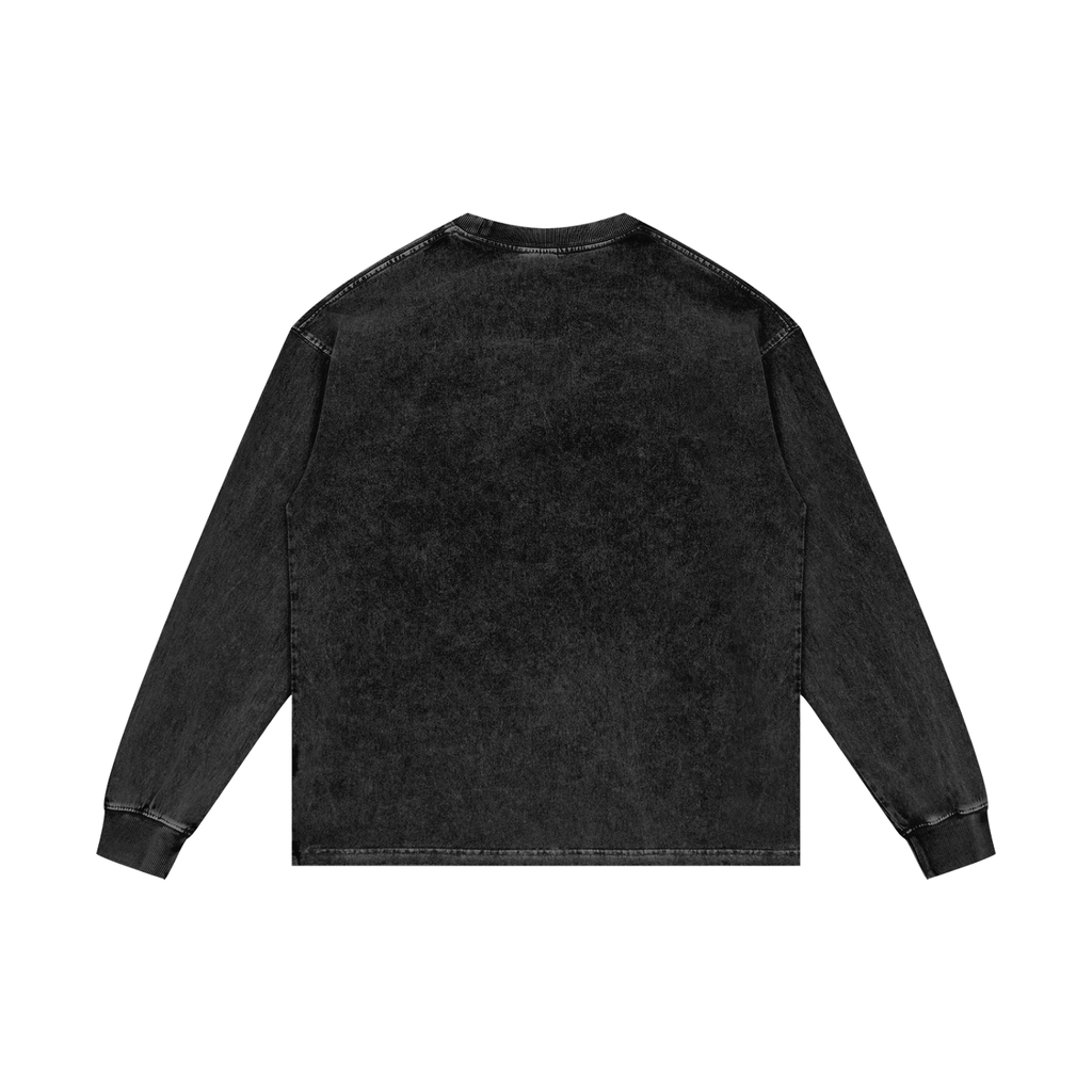 Funny Satanic White Cat Acid Wash Oversize Long Sleeve T-Shirt