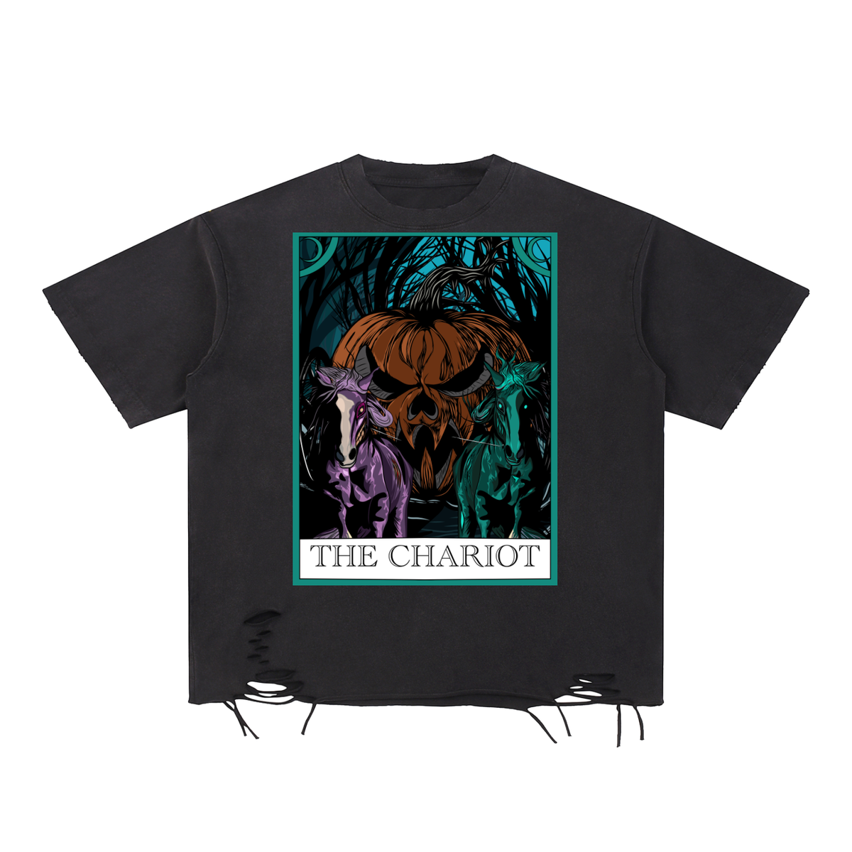 The Chariot Tarot Card Snow Washed Raw-Hem T-Shirt