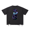 Witchy Black Cat Snow Washed Raw-Hem T-Shirt