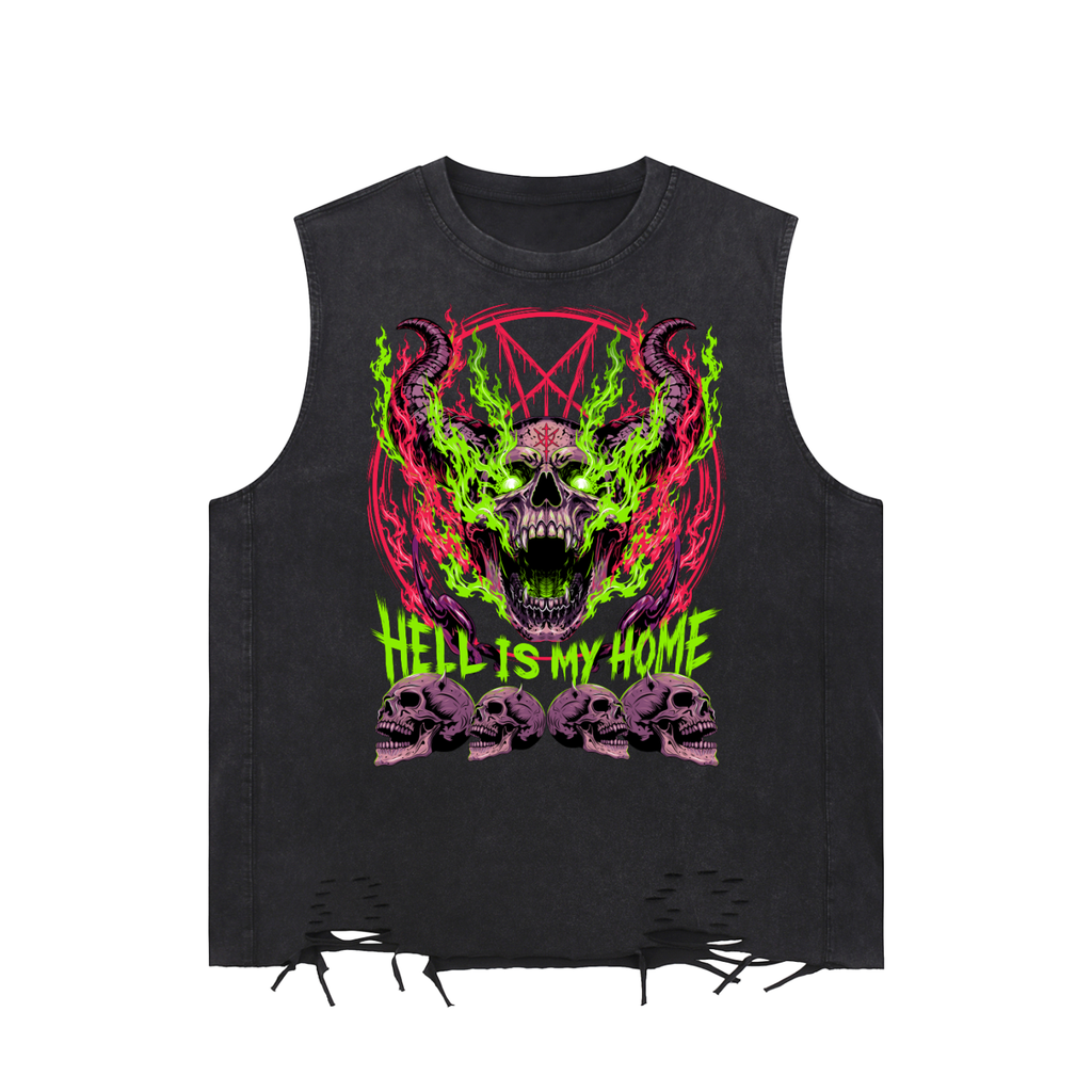 Satanic Goth Snow Washed Raw-Hem Tank Top