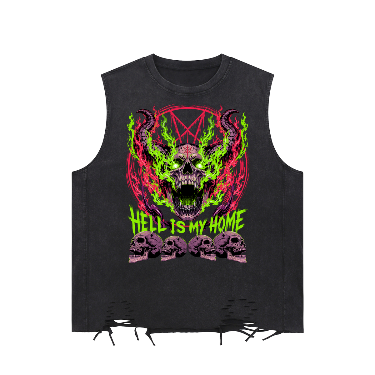 Satanic Goth Snow Washed Raw-Hem Tank Top