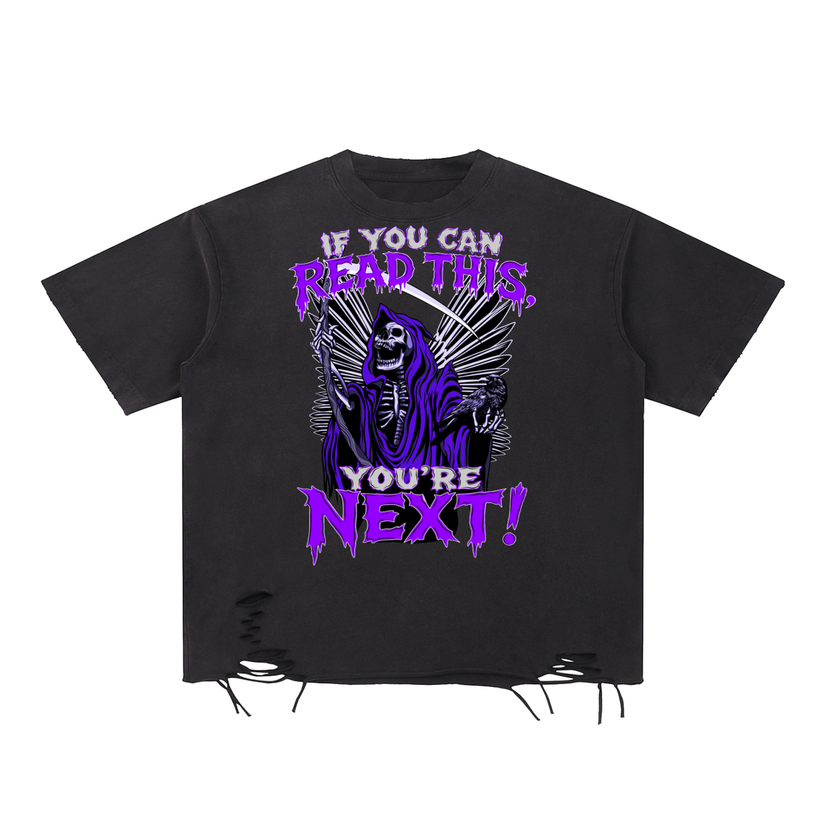 Funny Goth Grim Reaper Snow Washed Raw-Hem T-Shirt