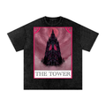 The Tower Tarot Card Snow Washed Oversized Cotton T-Shirt