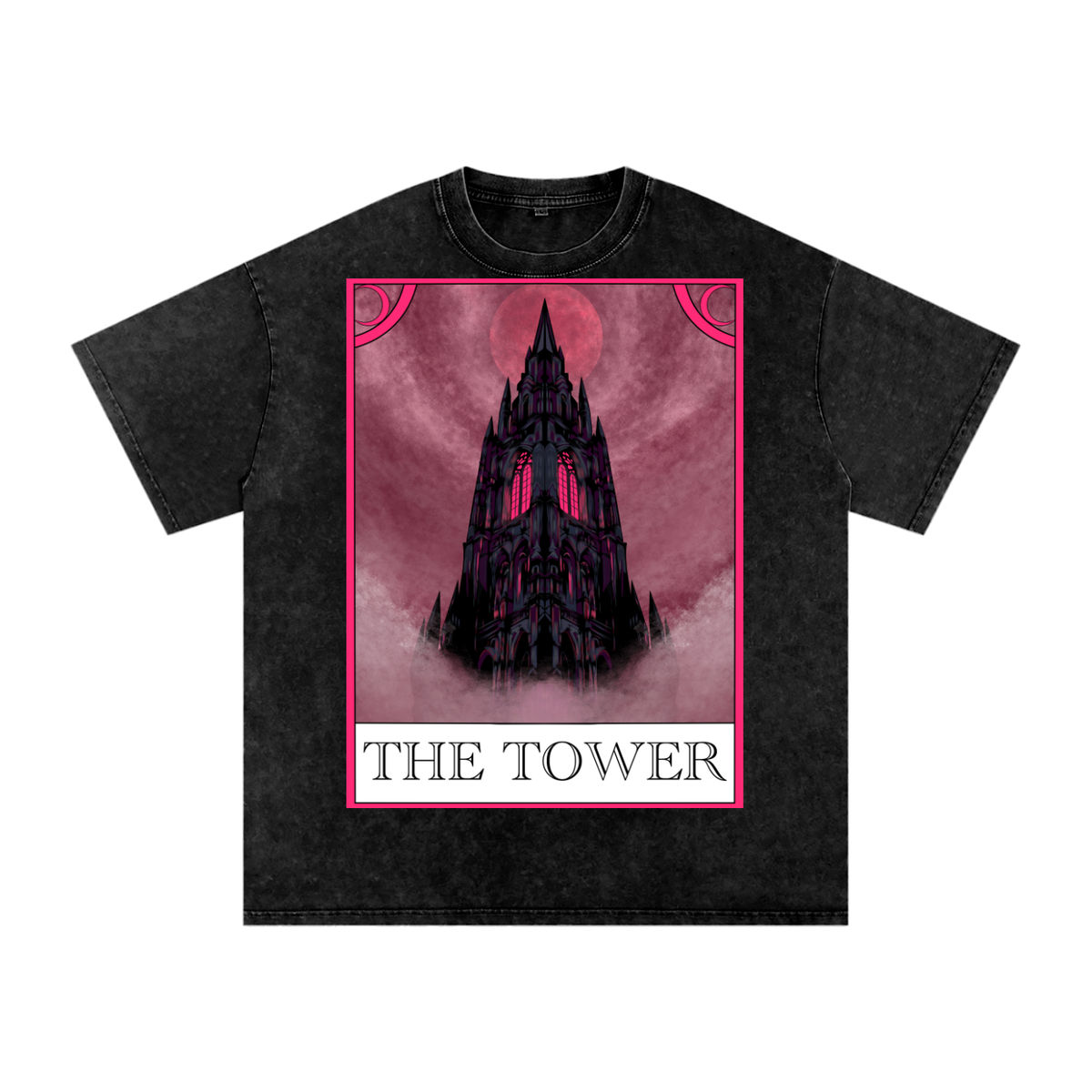 The Tower Tarot Card Snow Washed Oversized Cotton T-Shirt