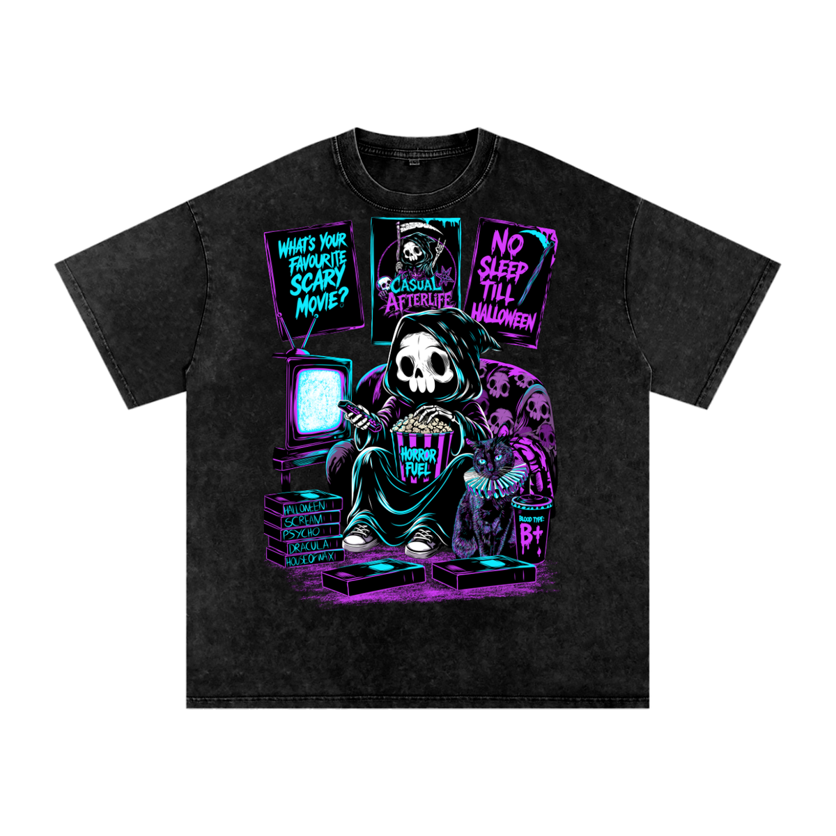 Casual Afterlife Horror Fan Snow Washed Oversized Cotton T-Shirt