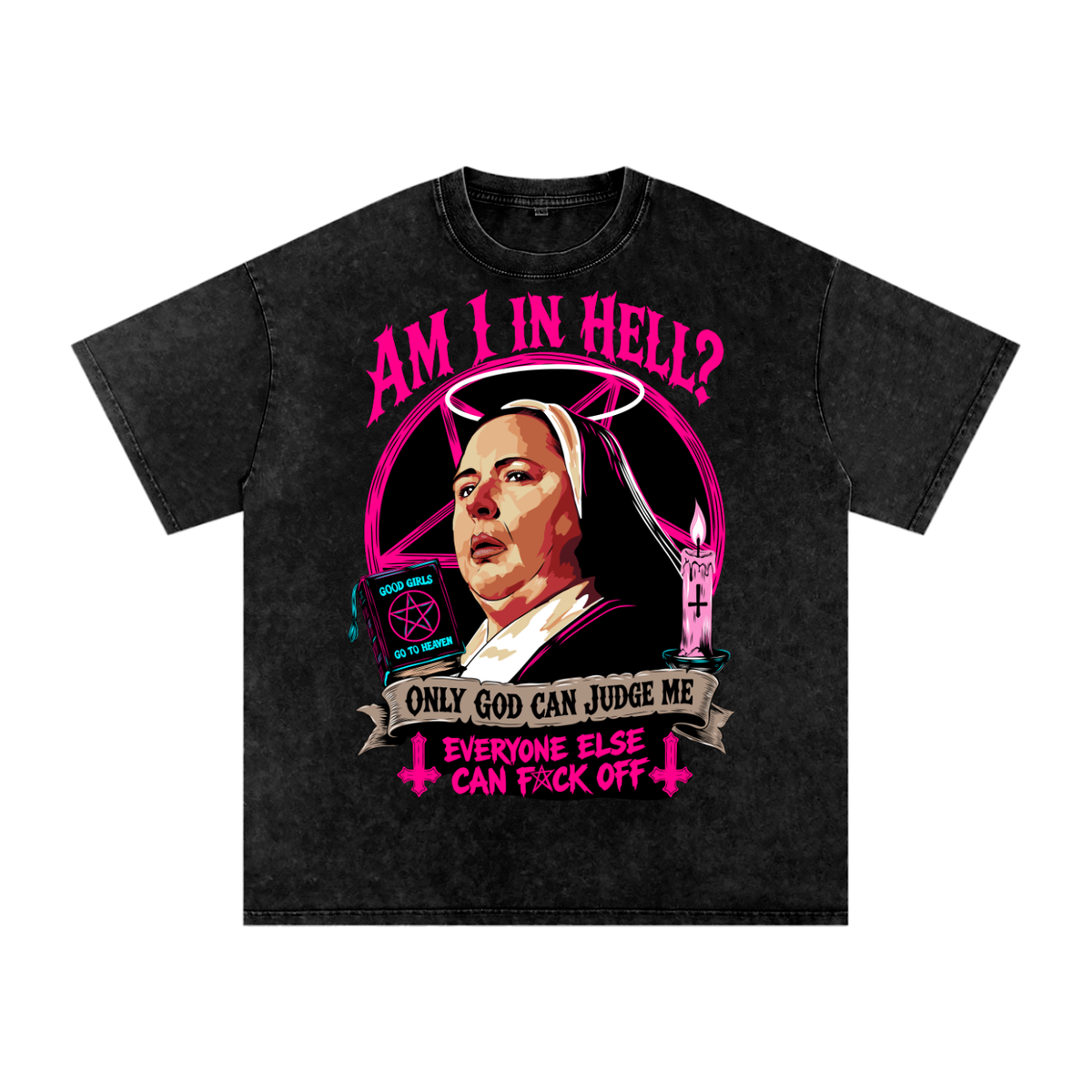 Funny Derry Nun Snow Washed Oversized Cotton T-Shirt