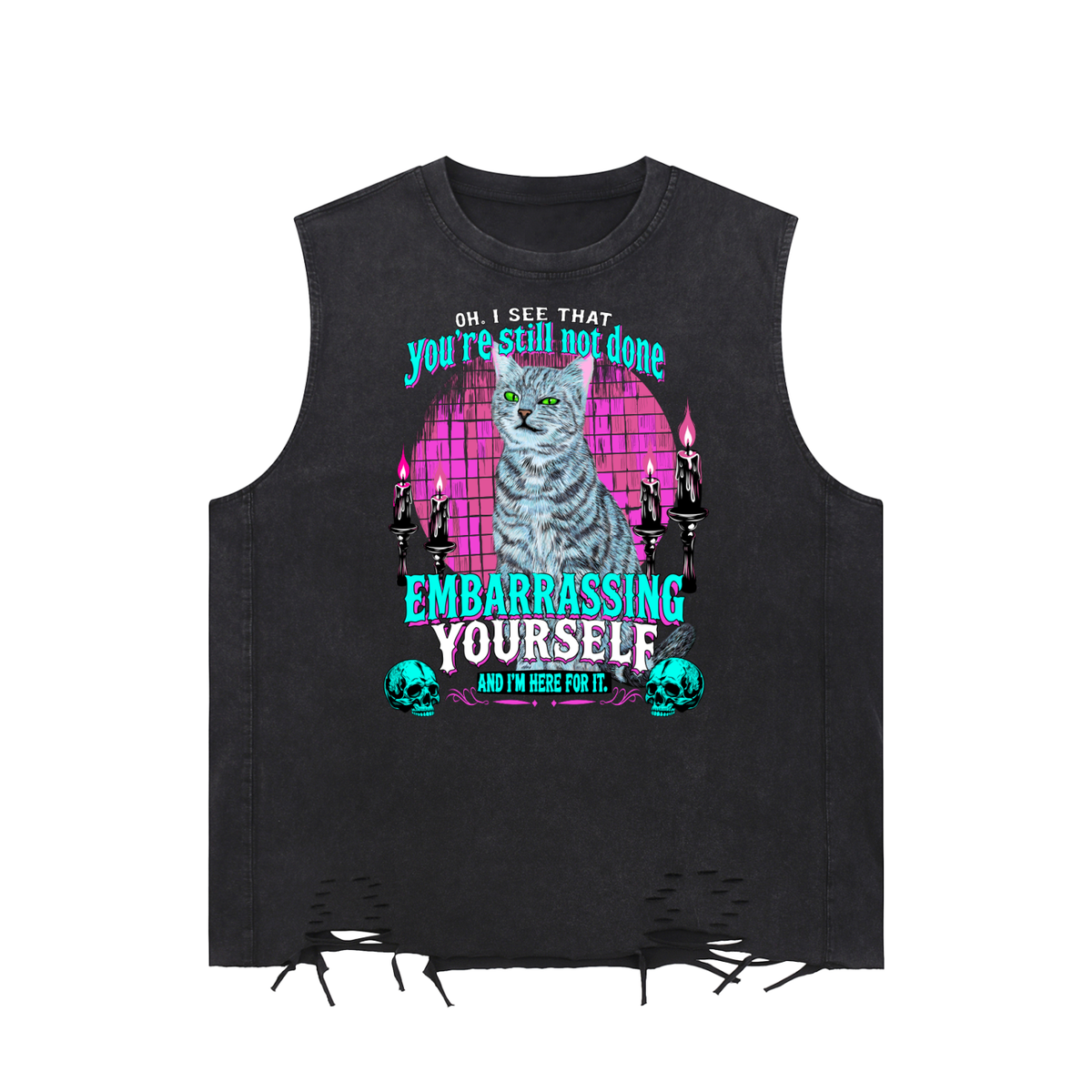 Funny Goth Cat Snow Washed Raw-Hem Tank Top