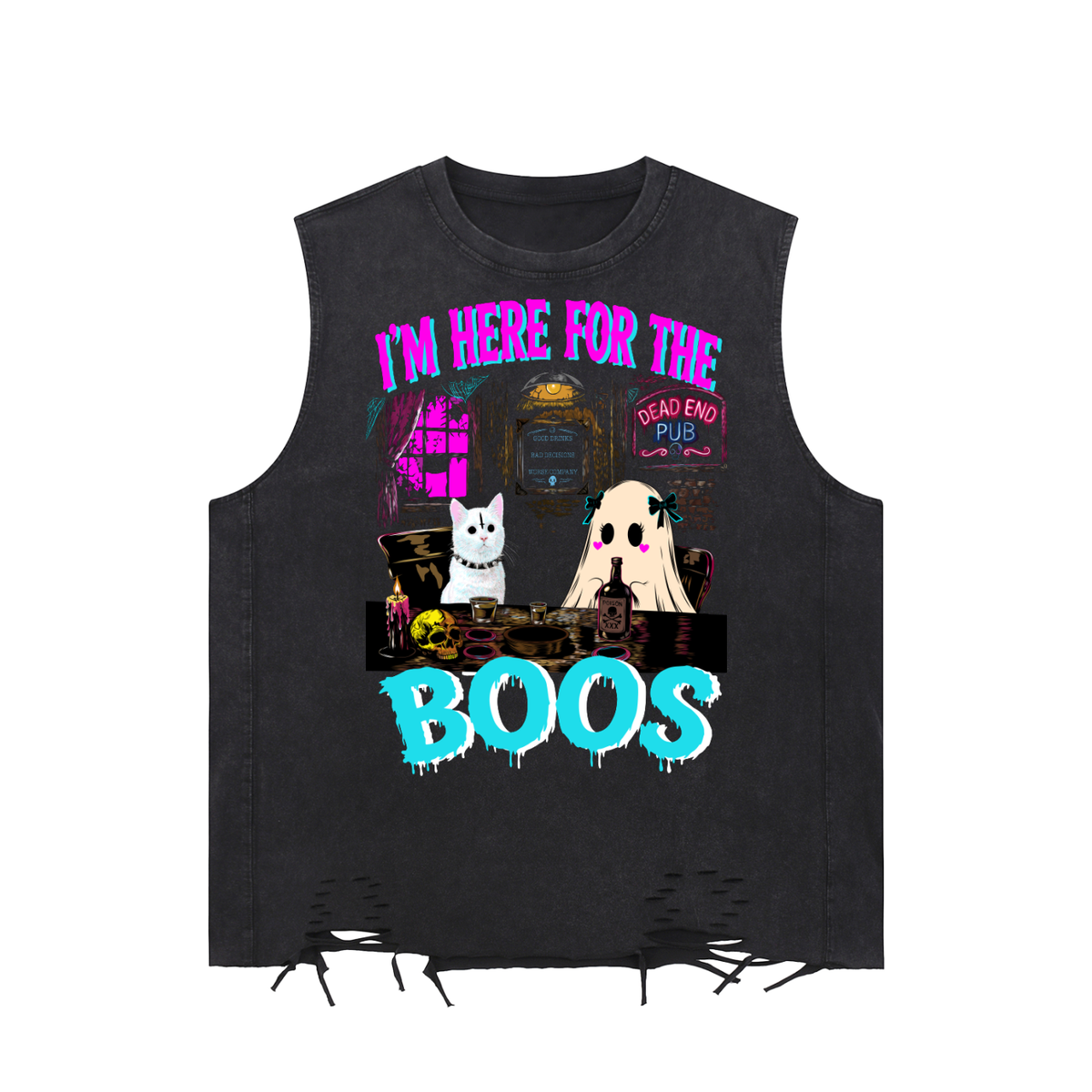 Irish Pub Ghost Snow Washed Raw-Hem Tank Top