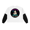 Cute Ghost Layered Contrast Sleeve Cotton T-Shirt