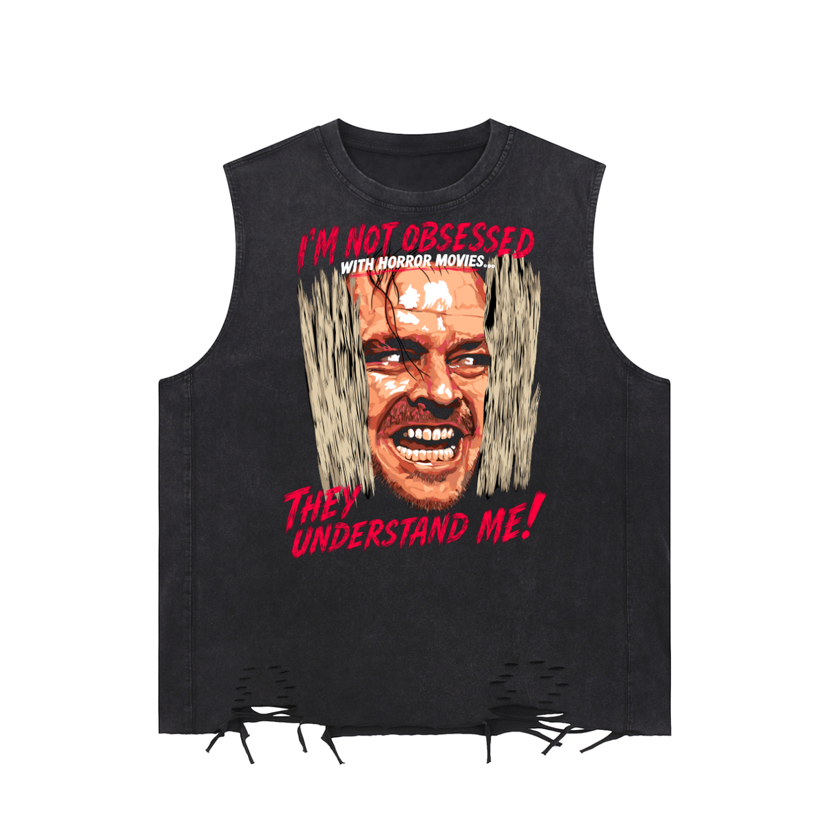 Horror Fan Snow Washed Raw-Hem Tank Top
