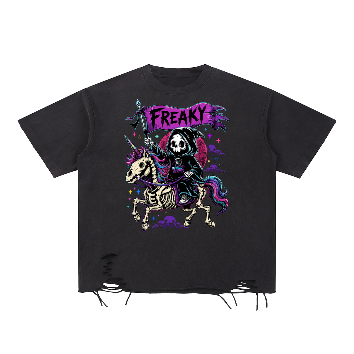 Casual Afterlife Freak Flag Snow Washed Raw-Hem T-Shirt