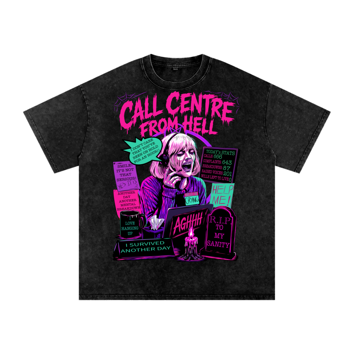 Scream Call Centre Snow Washed Oversized Cotton T-Shirt