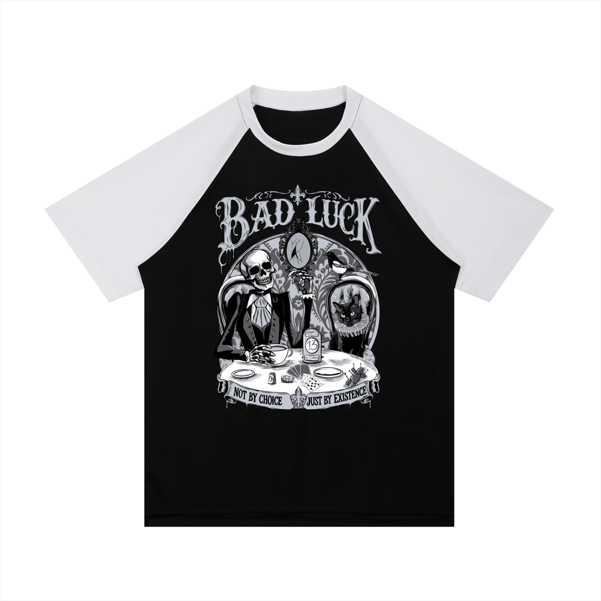 Bad Luck Contrast Raglan Sleeve Mesh T-Shirt