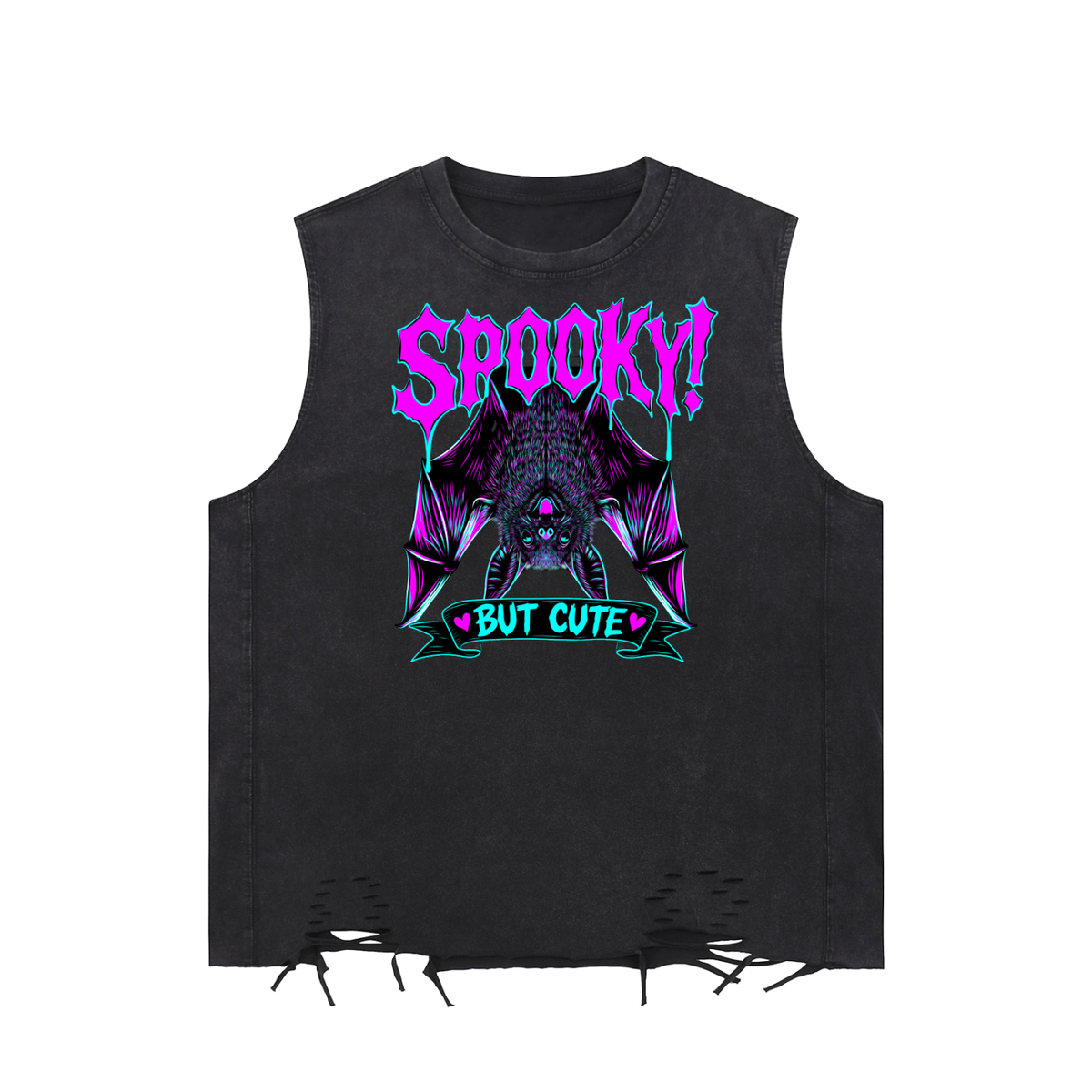 Spooky But Cute Funny Bat Snow Washed Raw-Hem Tank Top