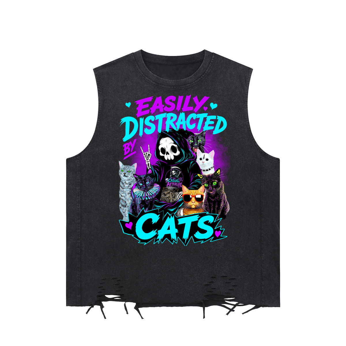 Easily Distracted by Cats Snow Washed Raw-Hem Tank Top