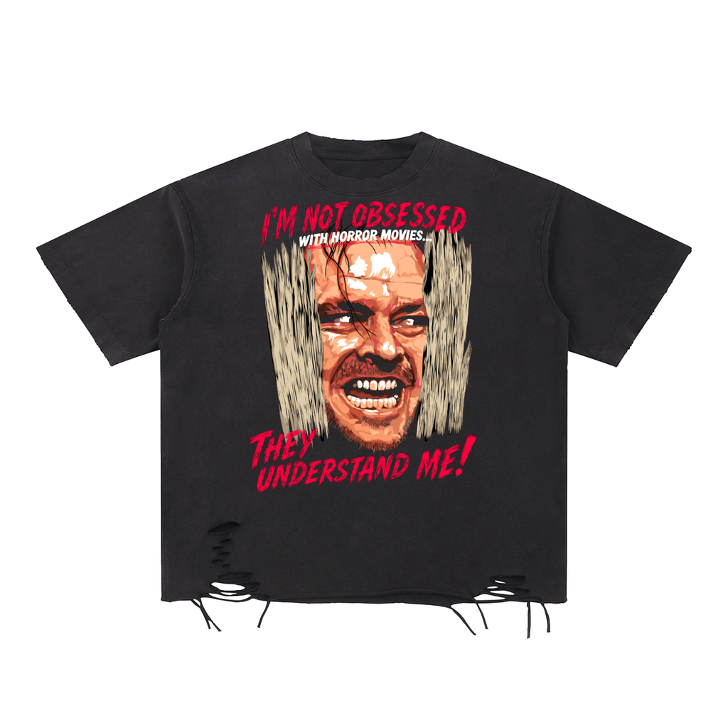 Horror Fan Snow Washed Raw-Hem T-Shirt