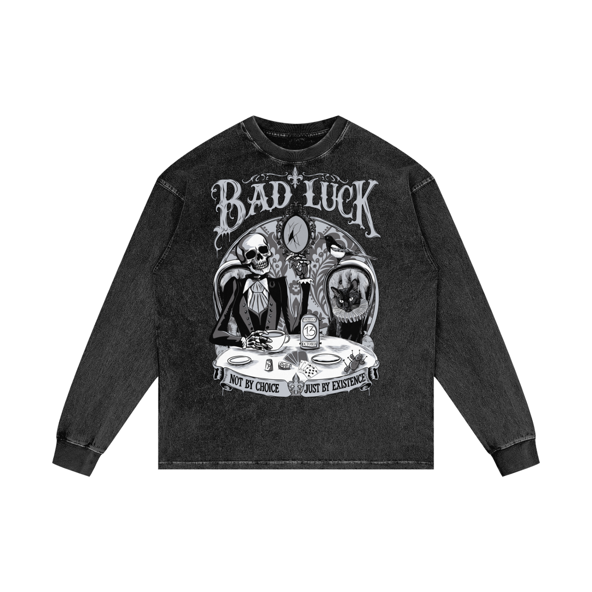 Bad Luck Victorian Steampunk Acid Wash Oversize Long Sleeve T-Shirt