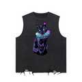 Goth Black Cat Snow Washed Raw-Hem Tank Top