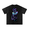Witchy Black Cat Snow Washed Oversized Cotton T-Shirt