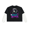 Casual Afterlife Logo Layered Contrast Sleeve Cotton T-Shirt