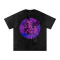 Cosmic Kitty Goth Snow Washed Oversized Cotton T-Shirt