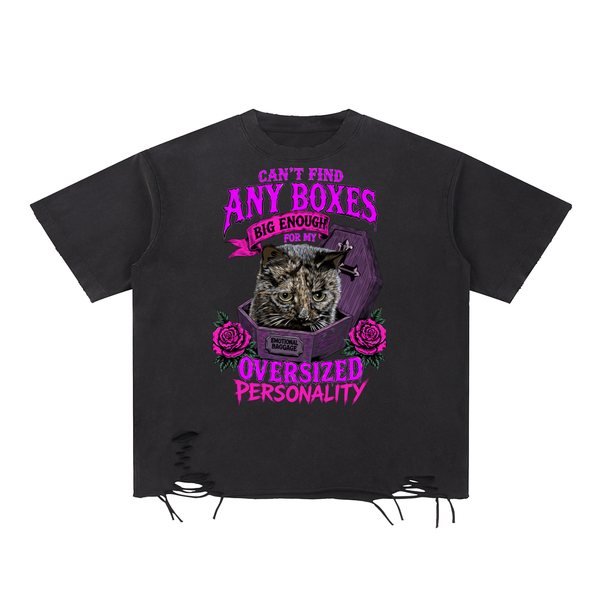 Sad Cat Funny Goth Snow Washed Raw-Hem T-Shirt